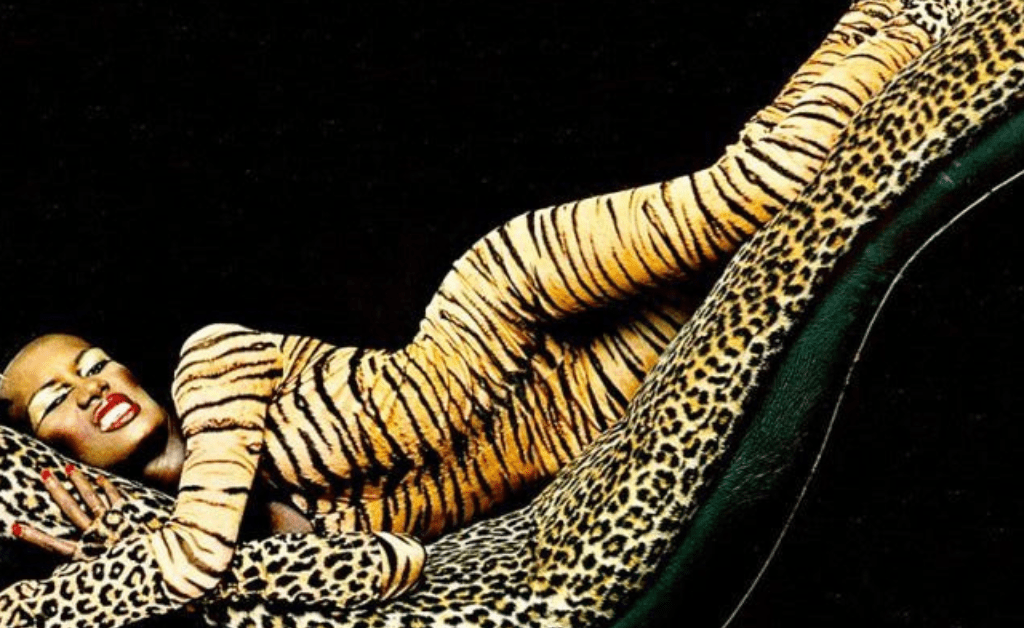 Grace Jones tiger print jumpsuit